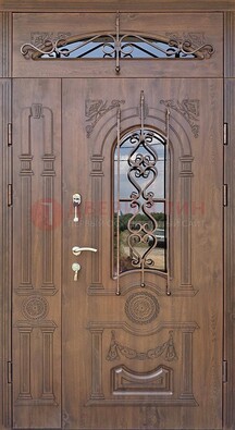 Распашная стальная дверь Винорит со стеклом и ковкой ДСК-232